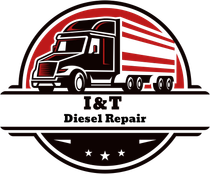 I&T Diesel Repair logo with red semi-truck and bold black text on a white and black badge