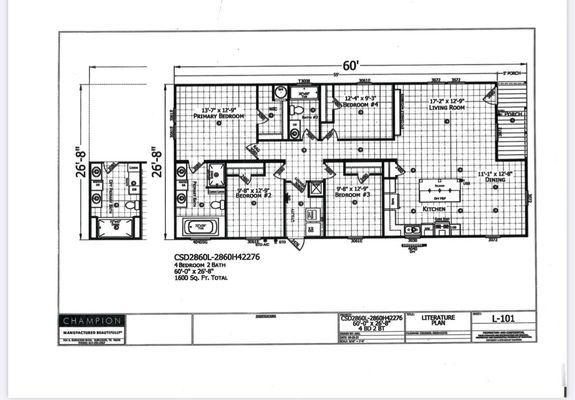 Architectural floor plan blueprint with room layout, dimensions, and labeled areas