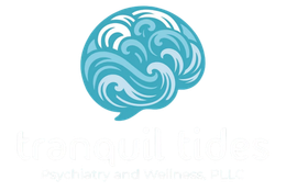 Blue stylized brain logo with swirling patterns and a speech-bubble tail