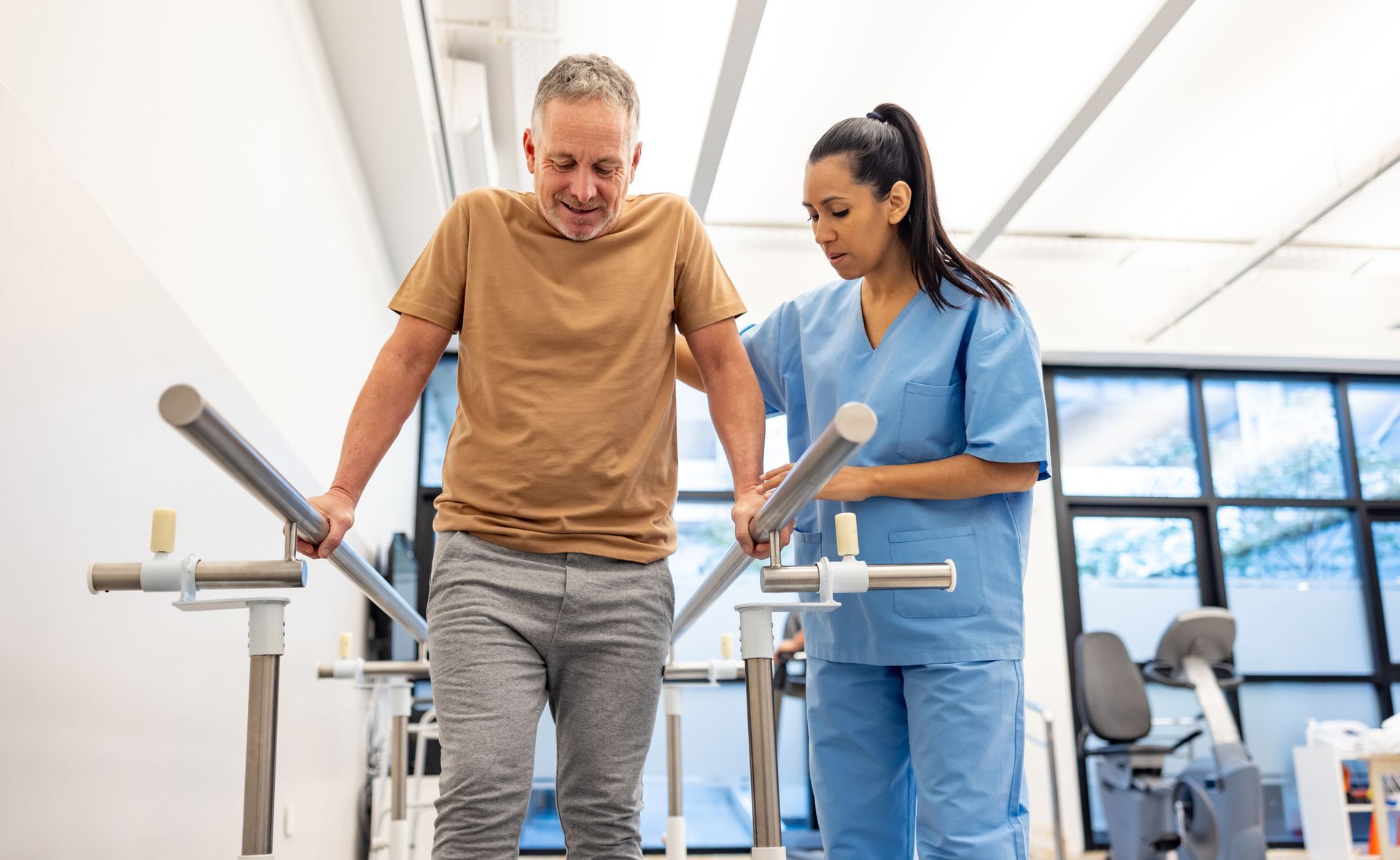 Person using walker in therapy