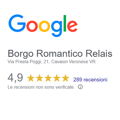 Scheda di recensione Google per Borgo Romantico Relais a Cavaion Veronese, valutazione 4.9 con 289 recensioni