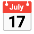 Icona del calendario che mostra il 17 luglio con la parte superiore rossa e la casella della data bianca.