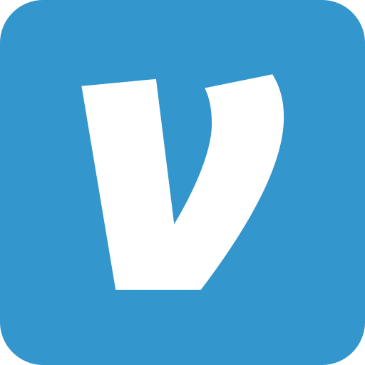 A blue square with a white letter v on it