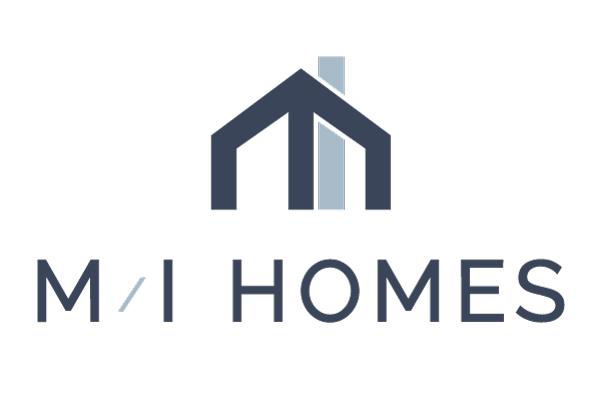 Logo for M/I Homes featuring a house outline in dark blue and gray with the text 