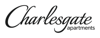 Charlesgate Apartments logo in black script on a white background