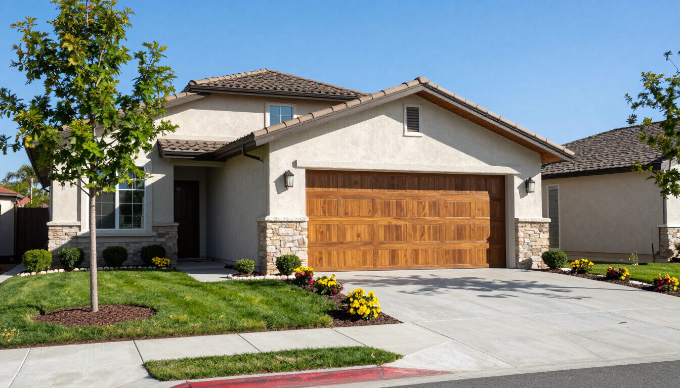 Modern residential garage door with clean lines and natural light.