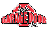 A red and white logo for yolo garage door inc.