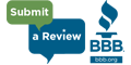 A logo for the better business bureau that says submit a review.