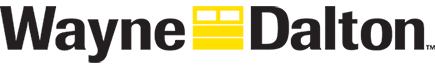 The logo for wayne dalton is yellow and black on a white background.