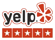 A yelp logo with five stars on it.