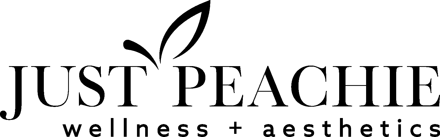 Logo for "Just Peachie" wellness + aesthetics, with a leaf design above the word "Peachie."