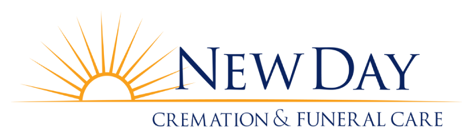 Logo for New Day Cremation & Funeral Care, with a rising sun graphic and navy text.