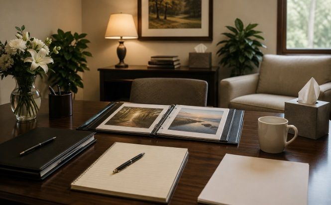 Funeral homes Dartmouth, MA arrangement meeting space prepared for thoughtful funeral planning.