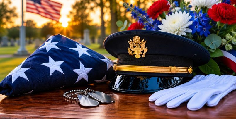 Funeral homes Dartmouth, MA military honors memorial display with folded American flag