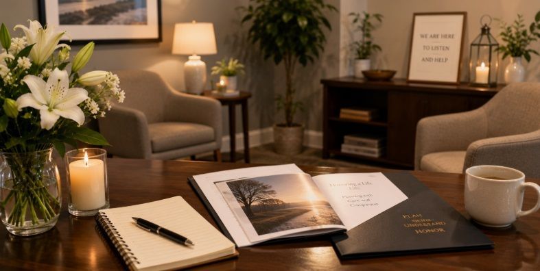 welcoming décor at a funeral home in New Bedford, MA