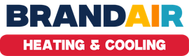 A logo for brandair heating and cooling is shown on a white background.