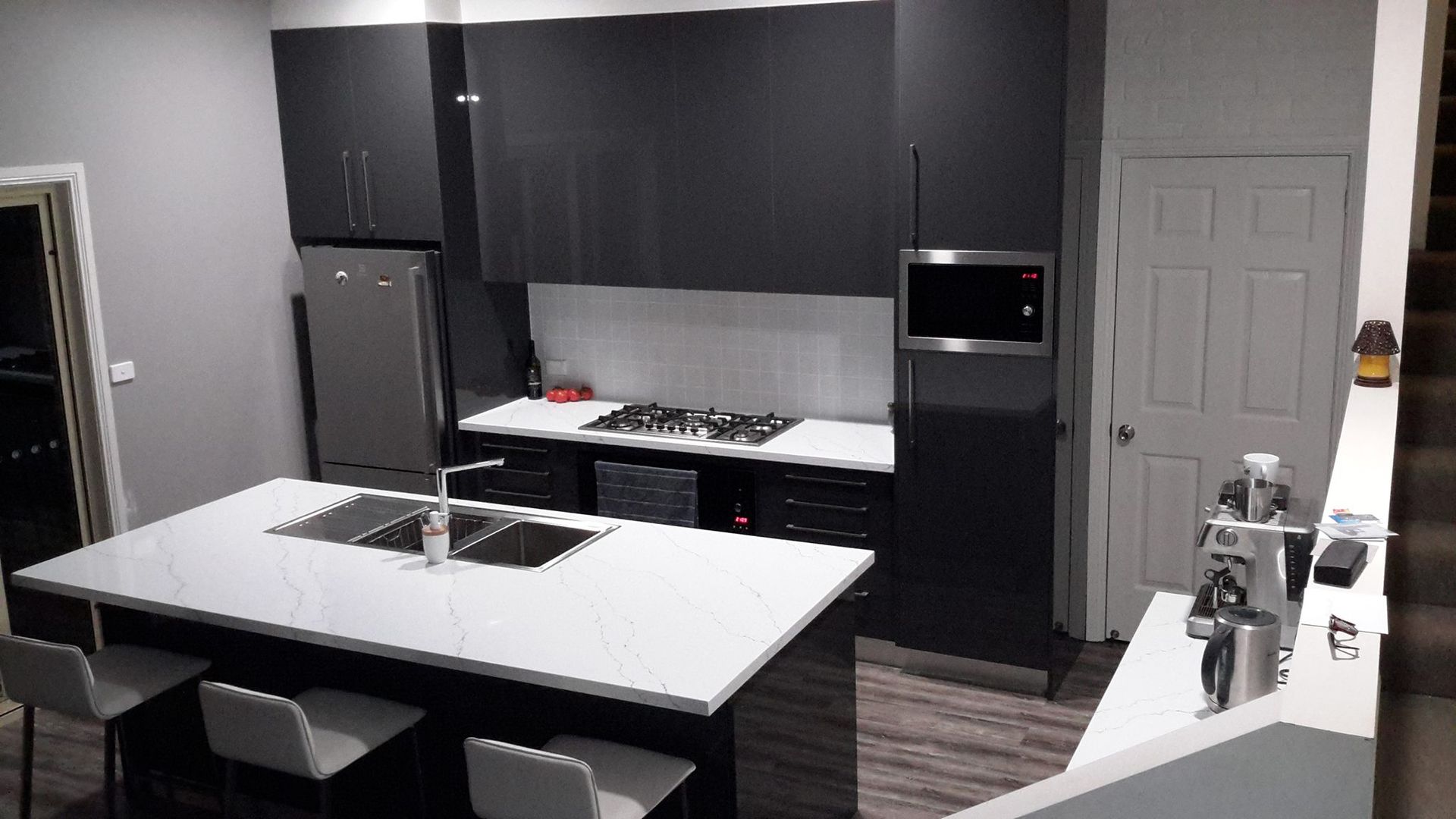 Side Left Red And White Kitchen Room, Gas Range — Amazing Kitchen Renovations in Nambucca Heads, NSW