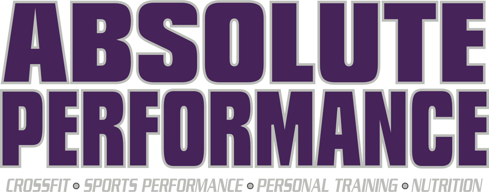 Purple &ldquo;Absolute Performance&rdquo; logo with small tagline for sports performance, personal training, and athletics