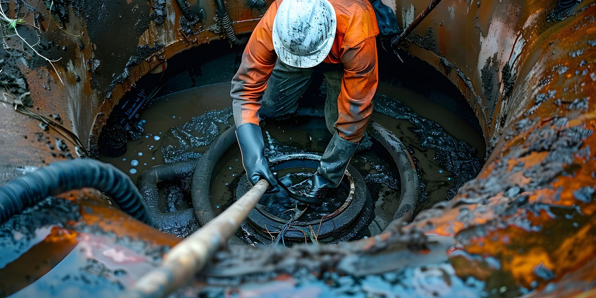 Technician pumping a residential septic tank