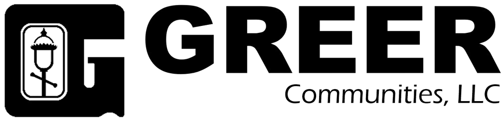 A black and white logo for greer communities llc