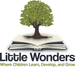 Little Wonders logo with a green tree growing from an open book and the tagline “Where Children Learn, Develop, and Grow”