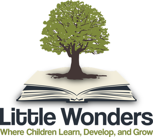 Little Wonders logo with a green tree growing from an open book and the tagline “Where Children Learn, Develop, and Grow”