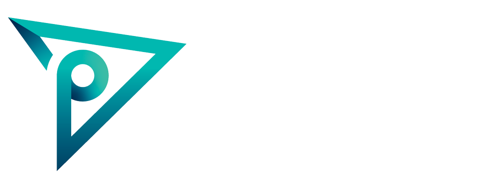 Teal triangle logo with a 