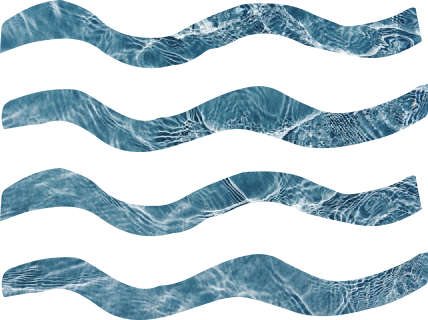 Four wavy blue and white textured stripes on a white background
