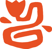 Orange abstract logo resembling a stylized cat or animal face on a white background