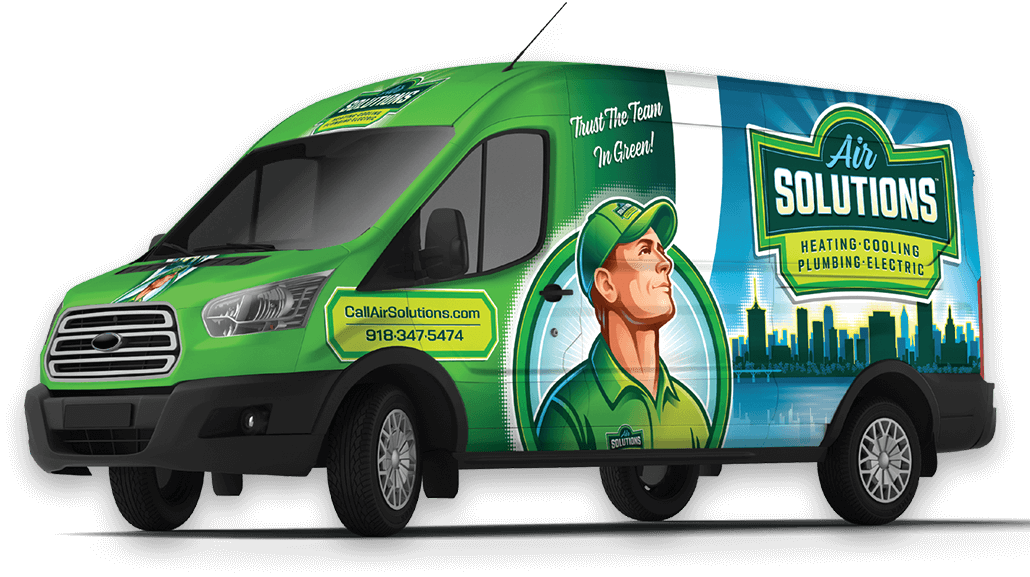 A green van wrapped with an 