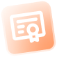 Certificate icon on an orange background.