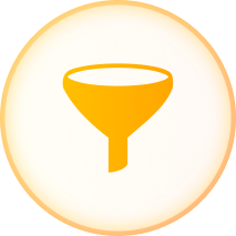 Yellow funnel icon inside an orange-tinged circle, indicating a filtering process.