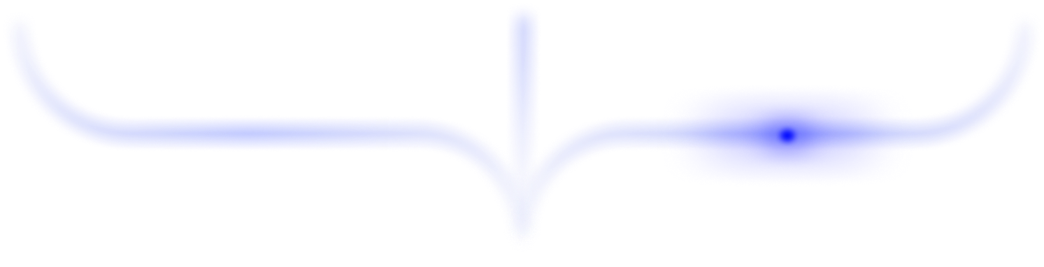 Blue curved brace-shaped graphic with a dark blue dot on the right side.