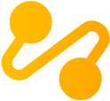 Yellow abstract design: two circles connected by a curved line.