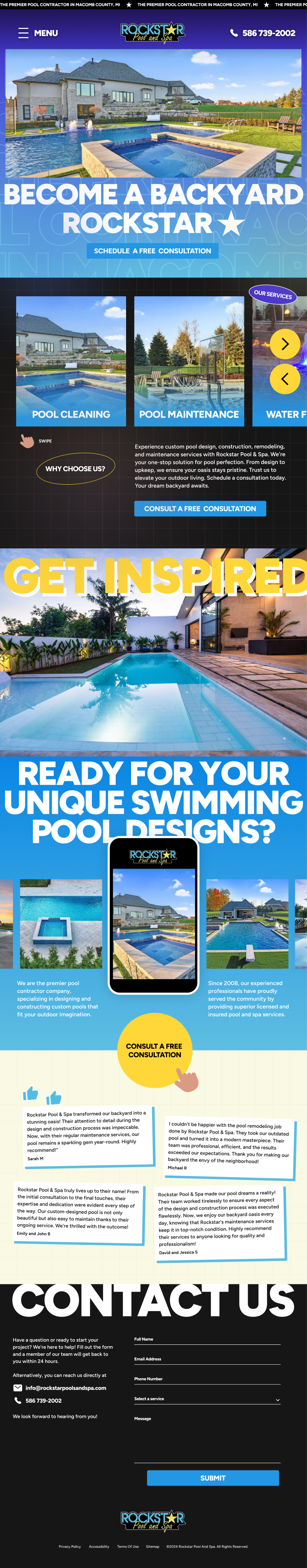Promotional graphic with images of swimming pools; 