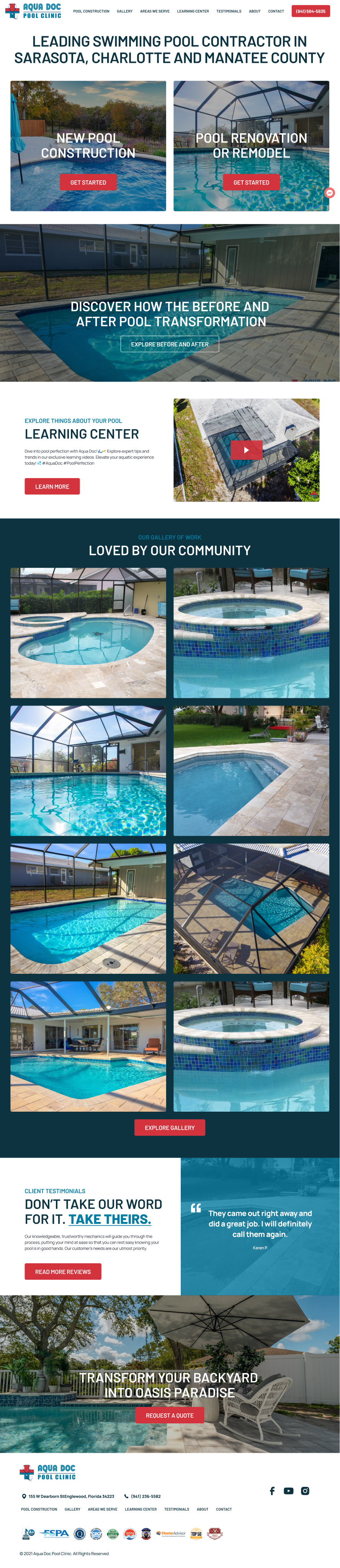 Webpage with pool photos and design options.