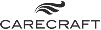 Carecraft logo with stylized, curved lines above the word 