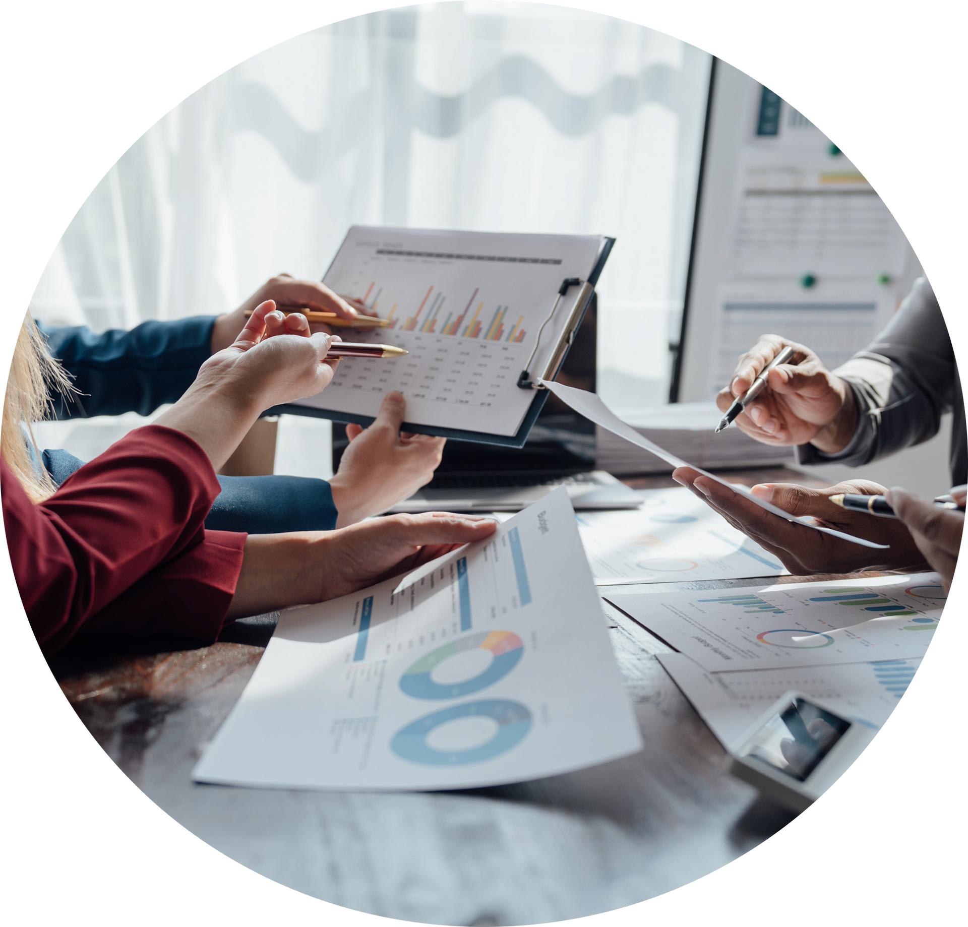 Multi-industry business team analyzing growth metrics and data-driven funnels
