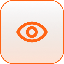 Orange eye icon inside rounded square outline on a light background