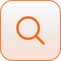 Orange magnifying glass search icon on a rounded square button