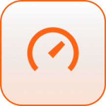 Orange speedometer/gauge icon inside a rounded square app tile.