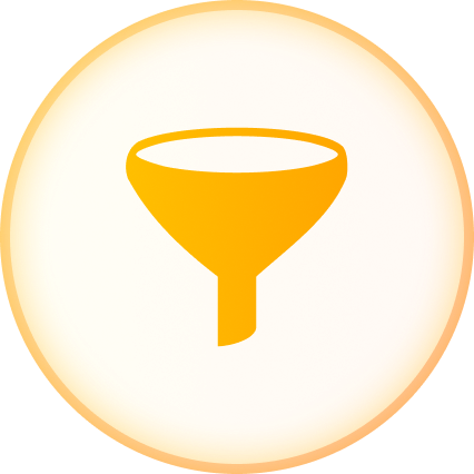 Yellow funnel icon inside a circle, representing a filtering process.