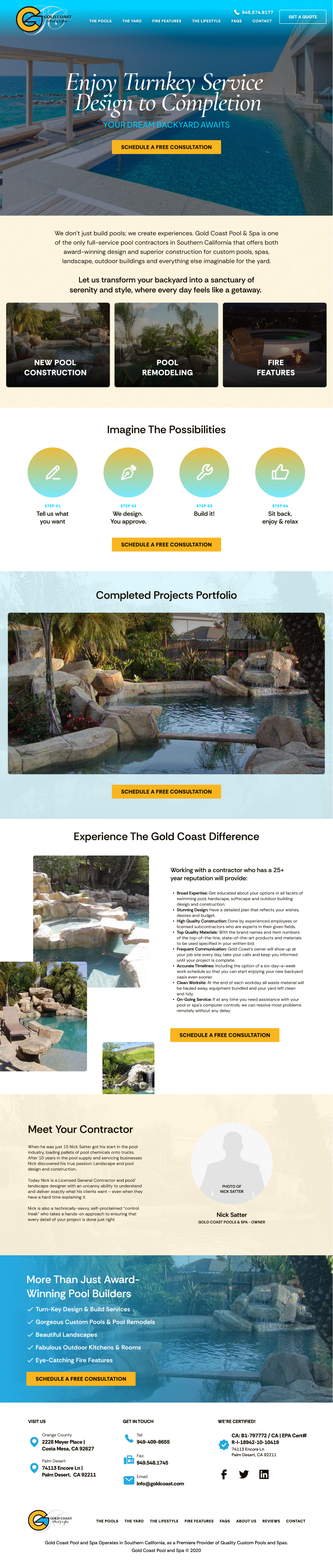 Website design with photographs and illustrations, showing water and relaxation themes.