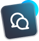 Clock icon with a white clock face on a dark blue square with a light blue circle on top right.