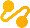 Yellow abstract design: two circles connected by a curved line.