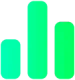 Bar graph with three columns, left to right: short, tall, medium, all shades of green.