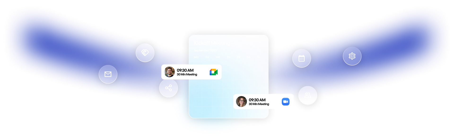 Blue and white graphic with a phone displaying chat conversations.