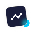 Dark blue square with white circular arrows, orange notification dot.