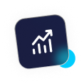 Dark blue square with white circular arrows, orange notification dot.