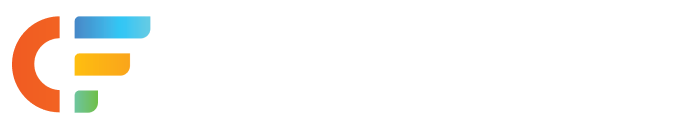 Abstract multicolor “F” logo on a white background